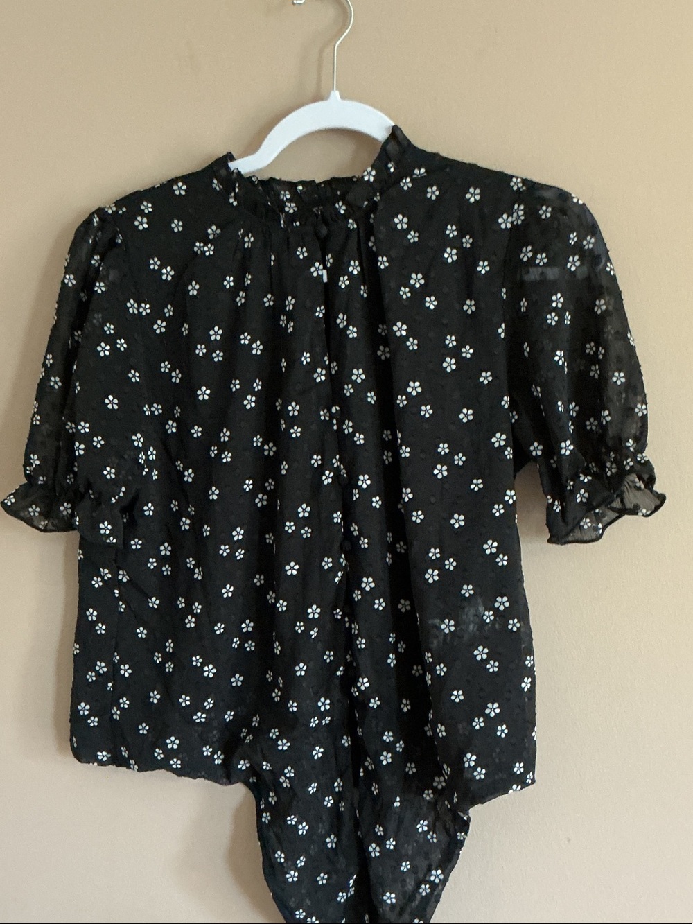 Black Floral Ruffle Sleeve Blouse - Brand: